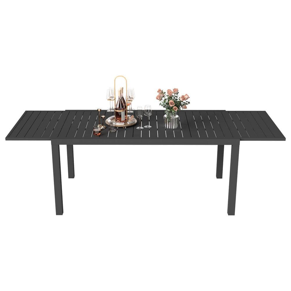 97.2"L Extendable Aluminum Outdoor Dining Table, Black