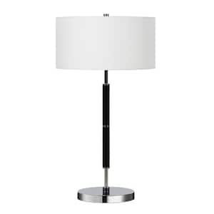 25 in. White Industrial Integrated LED Buffet Table Lamp with White Fabric Shade
