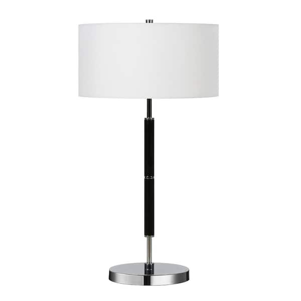 HomeRoots 25 in. White Industrial Integrated LED Buffet Table Lamp with White Fabric Shade