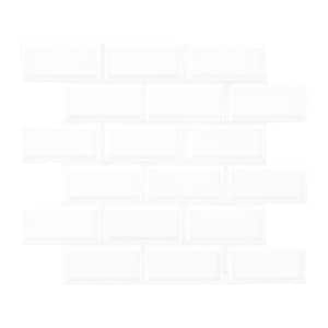Beveled White Subway 11.89 in x 11.97 in. Glossy Porcelain Mosaic Tile (14.85 sq. ft./case)