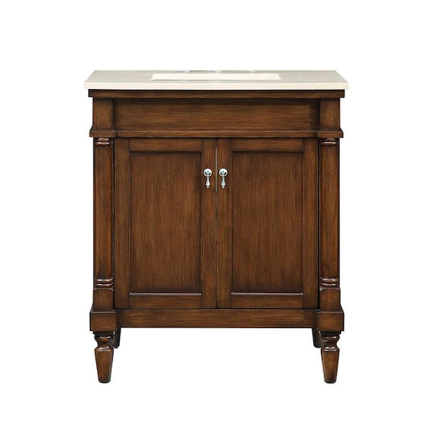 Unbranded Simply Living 30 in. W x 21 in. D x 36 in. H Bath Vanity in Brown with Beige Marble Top