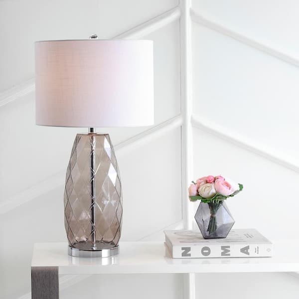 JONATHAN Y Juliette 26.5 in. Smoked Gray Glass/Metal LED Table Lamp