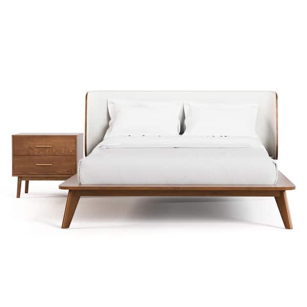 Riverstone 2-Piece Walnut and Beige Boucle Wingback King Low Profile Wood Platform Bedroom Set with Nightstand