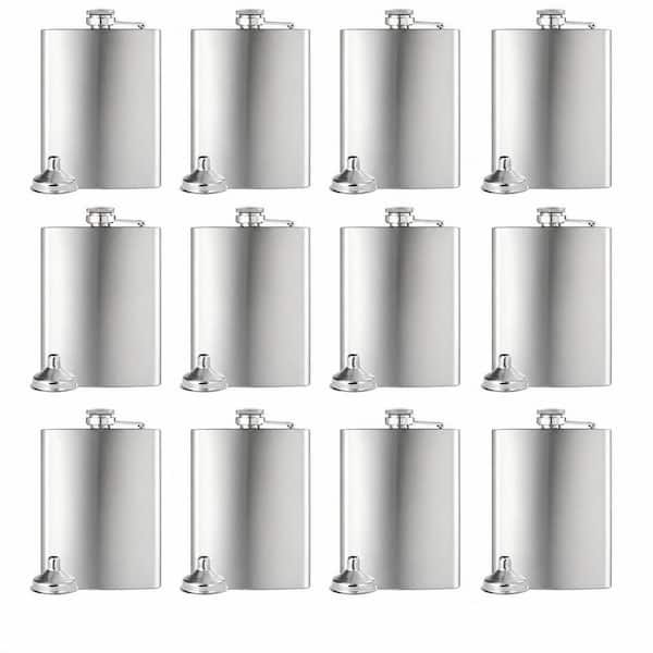 8 Oz. Silver Stainless Steel Hip Liquor Flask with Funnels for Men and Women (12-Pack)