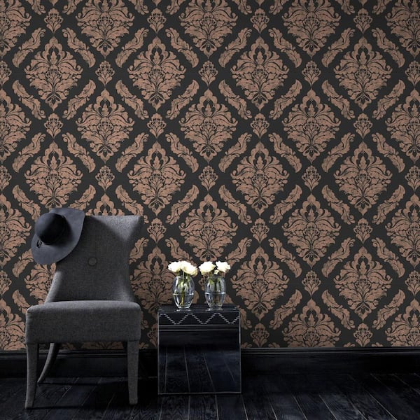 Damaris Black/Rose Gold Wallpaper Sample