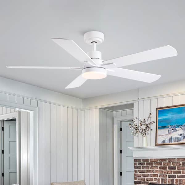 MODERN HABITAT 52 in. Integrated LED Indoor Downrod Mount White Standard Ceiling Fan with Dimmable Light and Remote 6-Speed
