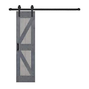 K Series 24 in. x 84 in. French Gray/Dark Gray Finished Solid Wood Sliding Barn Door With Hardware Kit - Assembly Needed