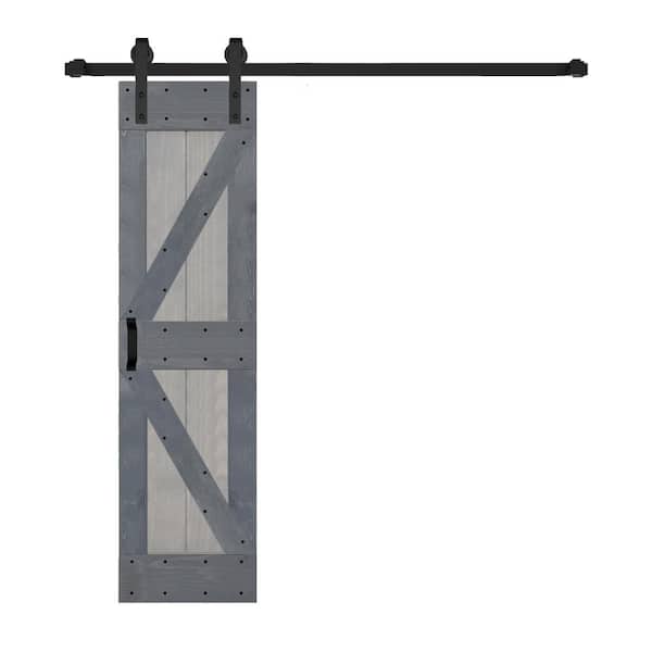ISLIFE K Series 24 in. x 84 in. French Gray/Dark Gray Finished Solid Wood Sliding Barn Door With Hardware Kit - Assembly Needed