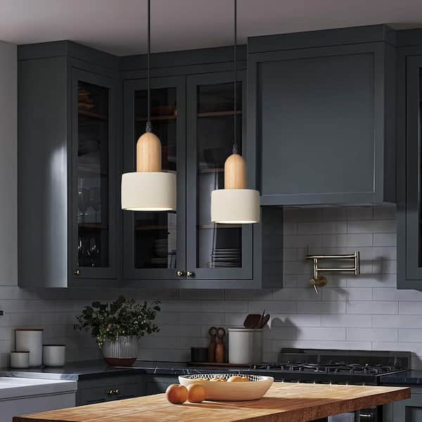 Modern Cement 2 light Pendant Lights White Chandelier Wooden Ceiling Lamps for Kitchen Island Bedroom Dining Room bar