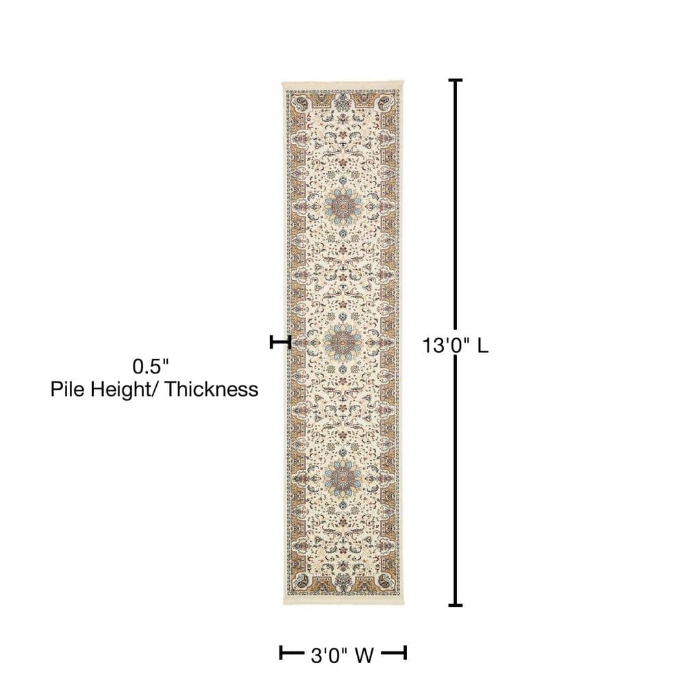 Ivory and Beige Synthetic Persian Runner Rug 3' x 13'