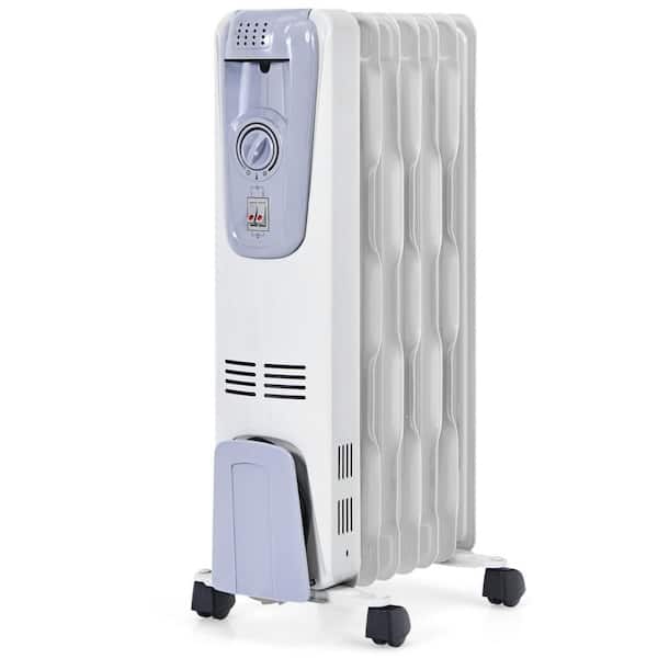 Oil-Filled Radiator Heater 1500W White Indoor Electric Radiant Space Heater with 3 Heat Settings Thermostat for Bedroom