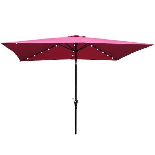 ITOPFOX 10 ft. x 6.5 ft. Rectangular Patio Outdoor Market Umbrella with Solar LED, Crank and Push Button Tilt, Red