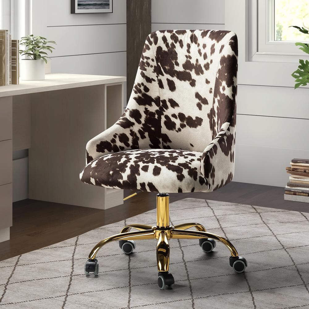 Ergonomic Swivel Task Chair in Cowhide Fabric with Metal Base