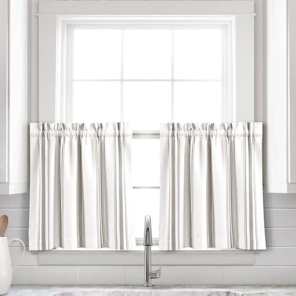 HOMEBOUTIQUE Farmhouse Stripe Yarn Dyed Recycled Cotton Kitchen Tiers Gray 58 in. W x 24 Plus 1.5 Set (Each 29 in. W x 24 Plus 1.5)