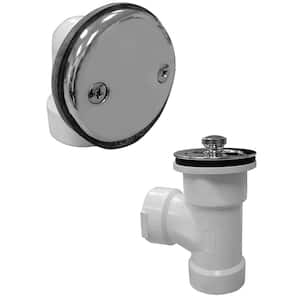 Lift and Turn White Plastic Tubular 2-Hole Bath Waste and Overflow Tub Drain Direct T-Waste Half Kit in Chrome Plated