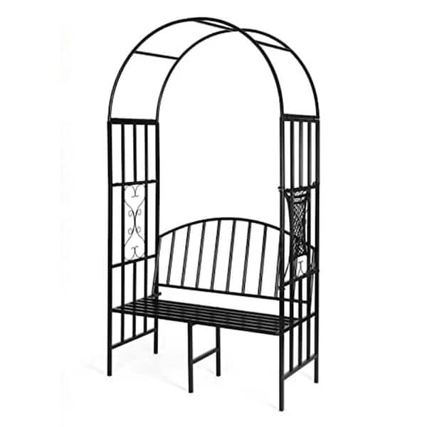 81 x 45.3 in Metal Heavy Duty Garden Arbor with Two Seat Bench for Outdoor Backyard Decor Holds 660lbs Black