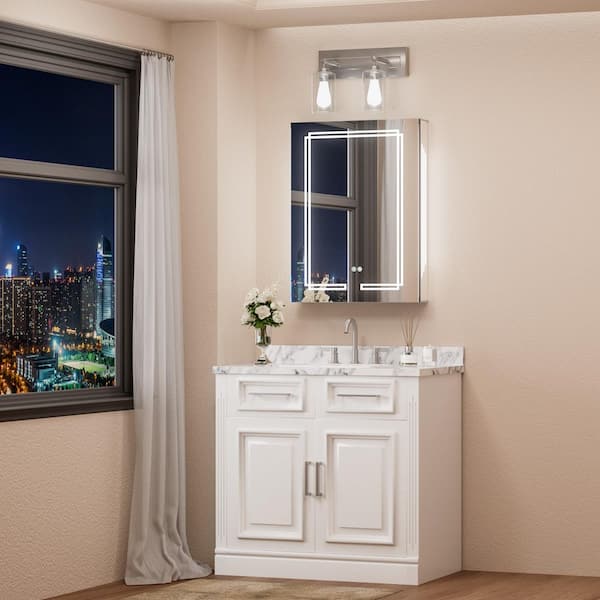 24 in. W x 32 in. H Rectangular Aluminum Surface Mount LED Medicine Cabinet with Mirror and Lighted, Defogger