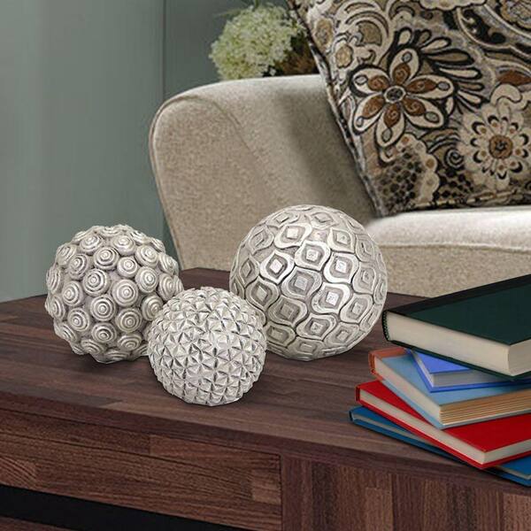 Benjara Nahara Spherical Glass and poly resin Silver Decorative Balls