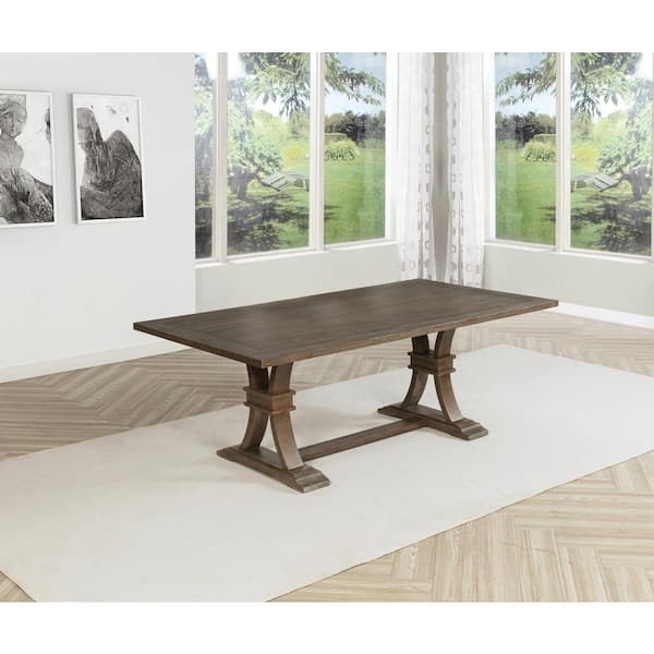 Best Quality Furniture Elise Rustic Grey Finish Wood Top 40 in W. 2 Double Pedestal Base Dining Table Seating Capacity of 6