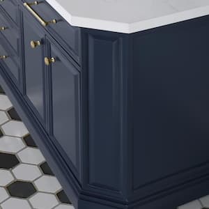 Palace 72 in. W x 22 in. D Vanity in Monarch Blue with Quartz Vanity Top in White with White Basins