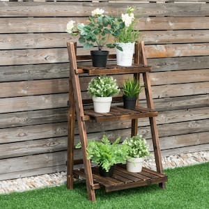 24 in. x 15 in. L x 37 in. Ladder Indoor Outdoor Brown Wood Plant Stand (3-Tiers)