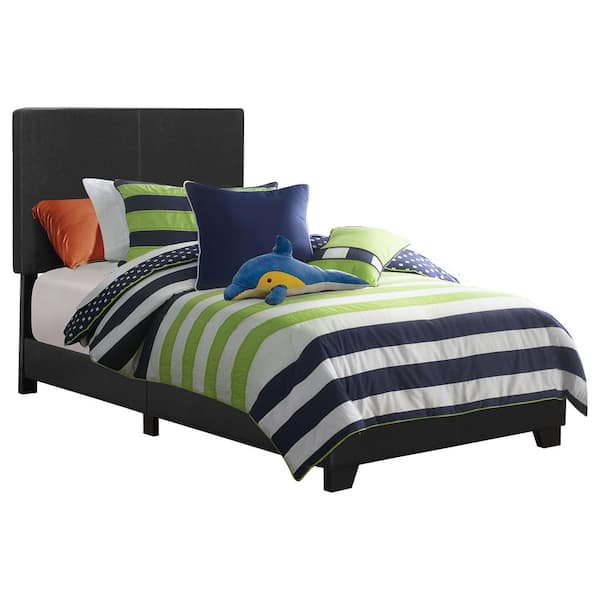 Dorian Black Wood Frame Twin Panel Bed with Faux Leather Upholstery