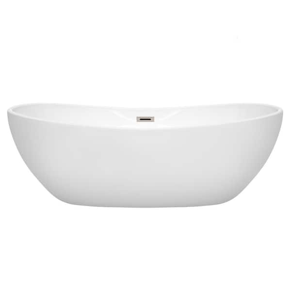Rebecca 69.6 in. Acrylic Flatbottom Non-Whirlpool Bathtub in White with Brushed Nickel Trim Rebecca 69.6 in. Acrylic Flatbottom Non-Whirlpool Bathtub in White with Brushed Nickel Trim