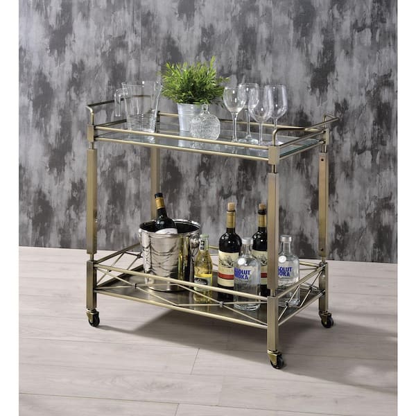 Unbranded Matiesen Antique Gold Kitchen Serving Cart with Casters