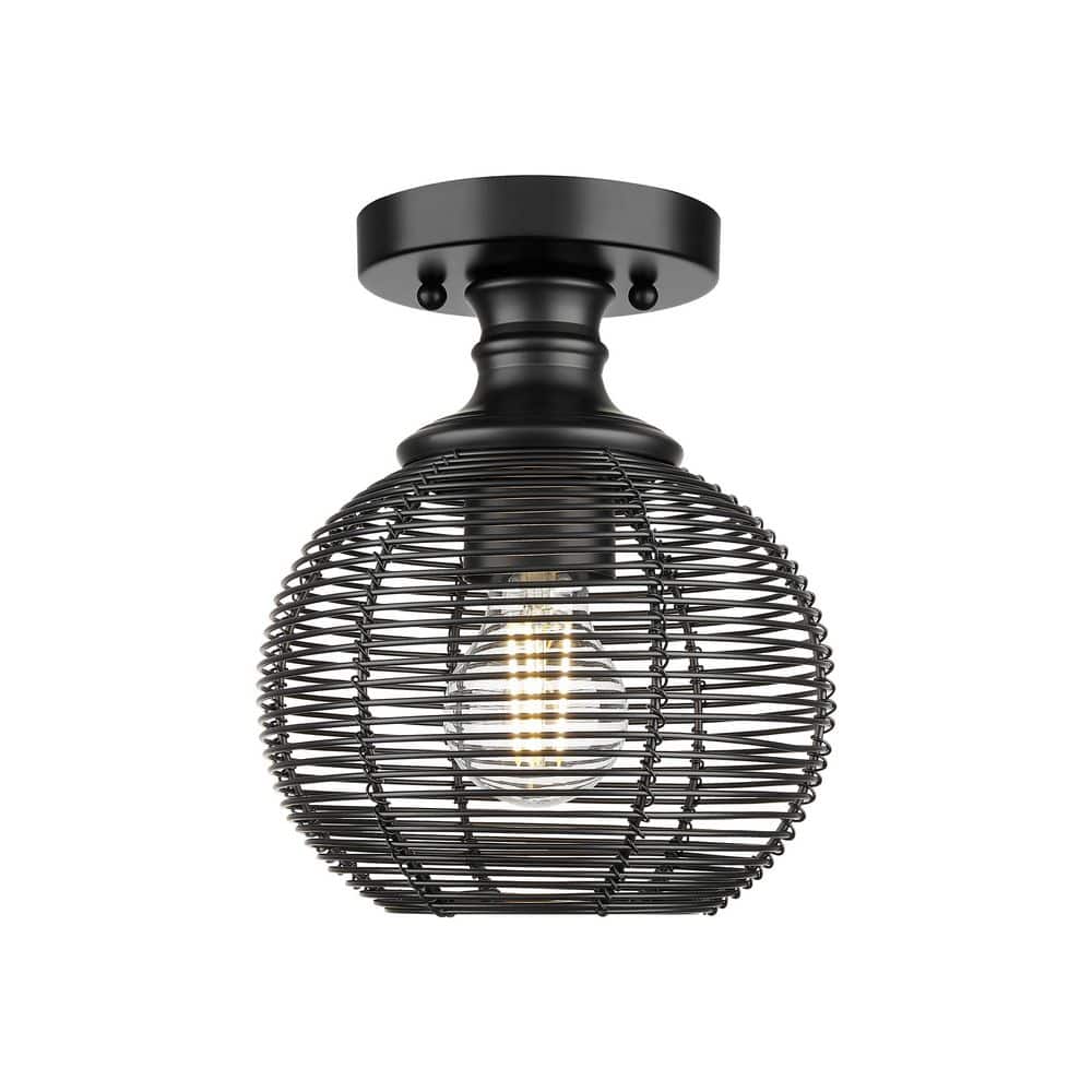 Calypso 7.625 in. 1-Light Matte Black Semi-Flush Mount with Matte Black Shade price history on PriceWatchPro