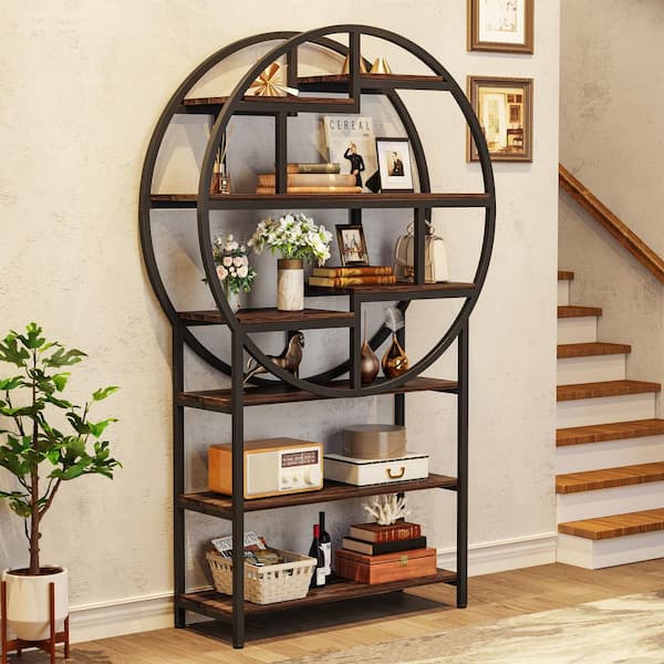 Frailey 75 in. Rustic Brown 6-Shelf Tall Narrow Bookcase Bookshelf Sto