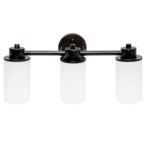 6.50 in. 3-Light OilRbdBronze and Opaque White Metal and Glass Shade Vanity Uplight Downlight Wall Fixture