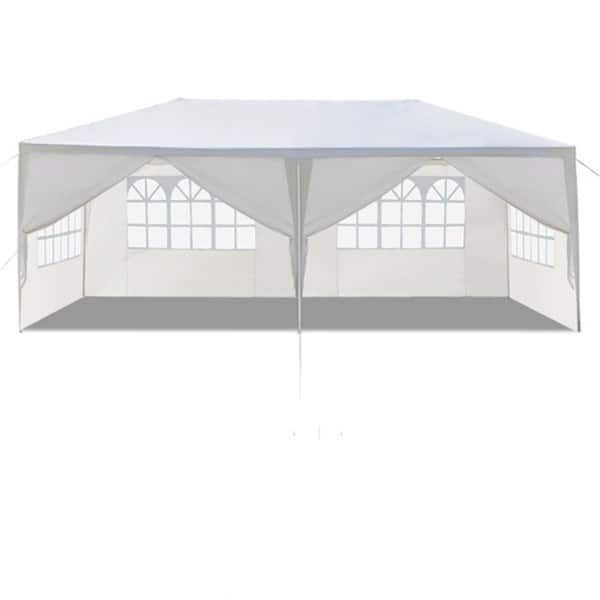 Afoxsos 10 ft. x 20 ft. Heavy-Duty Canopy Event Tent Outdoor White Gazebo Party Wedding Tent with 4 Removable Sidewalls