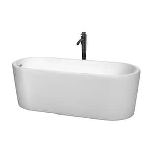 Ursula 67 in. Acrylic Flatbottom Bathtub in White with Polished Chrome Trim and Matte Black Faucet