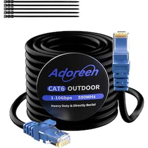 200 ft. Cat 6 Heavy Duty Waterproof Direct Burial RJ45 Ethernet Cable with 15 Ties - Black