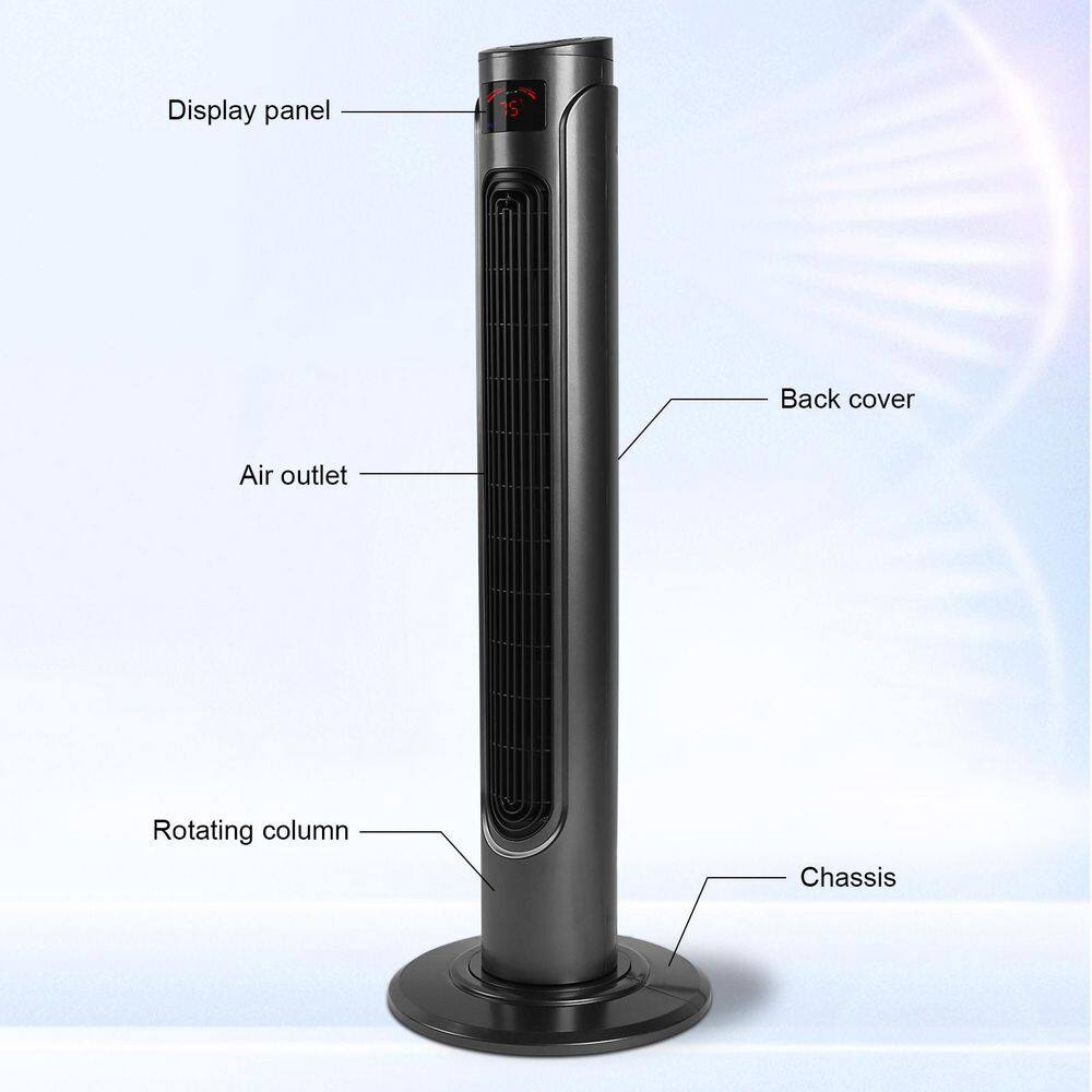 36 Inch Black Remote Controlled Oscillating Tower Fan
