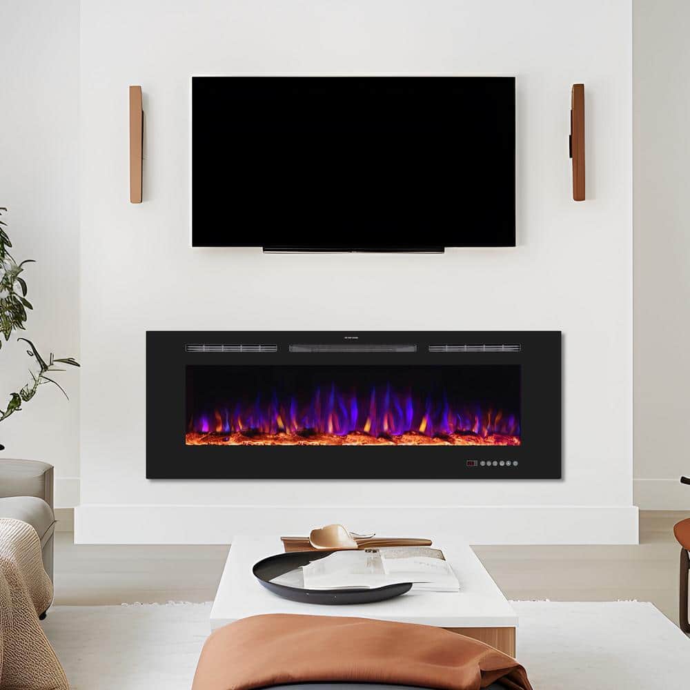 60 in. Electric Fireplace Insert with Remote and Log Crystal, Black