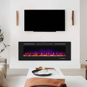 60 in. Electric Fireplace Insert with Remote and Log Crystal, Black