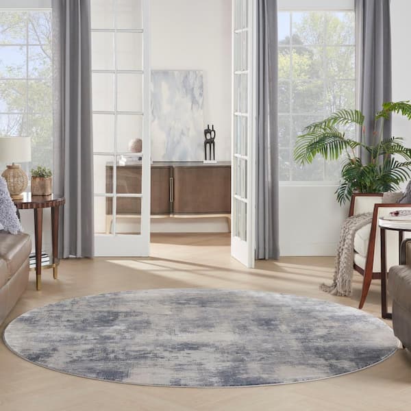 Nourison Rustic Textures Blue/Ivory x Area 8 Home ft. - Abstract 836007 ft. Round 8 Rug The Contemporary Depot
