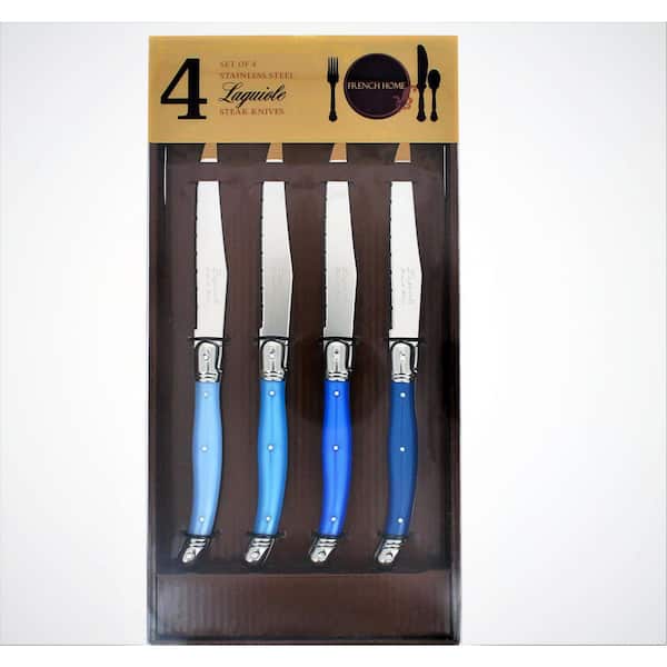 SiliSlick 4 Piece Steak Knife Set - (4 Blue Handle, Blue Blade)