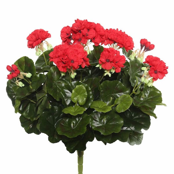 Vickerman 17.5 in. Red Artificial Polyester Geranium Flowering Plant