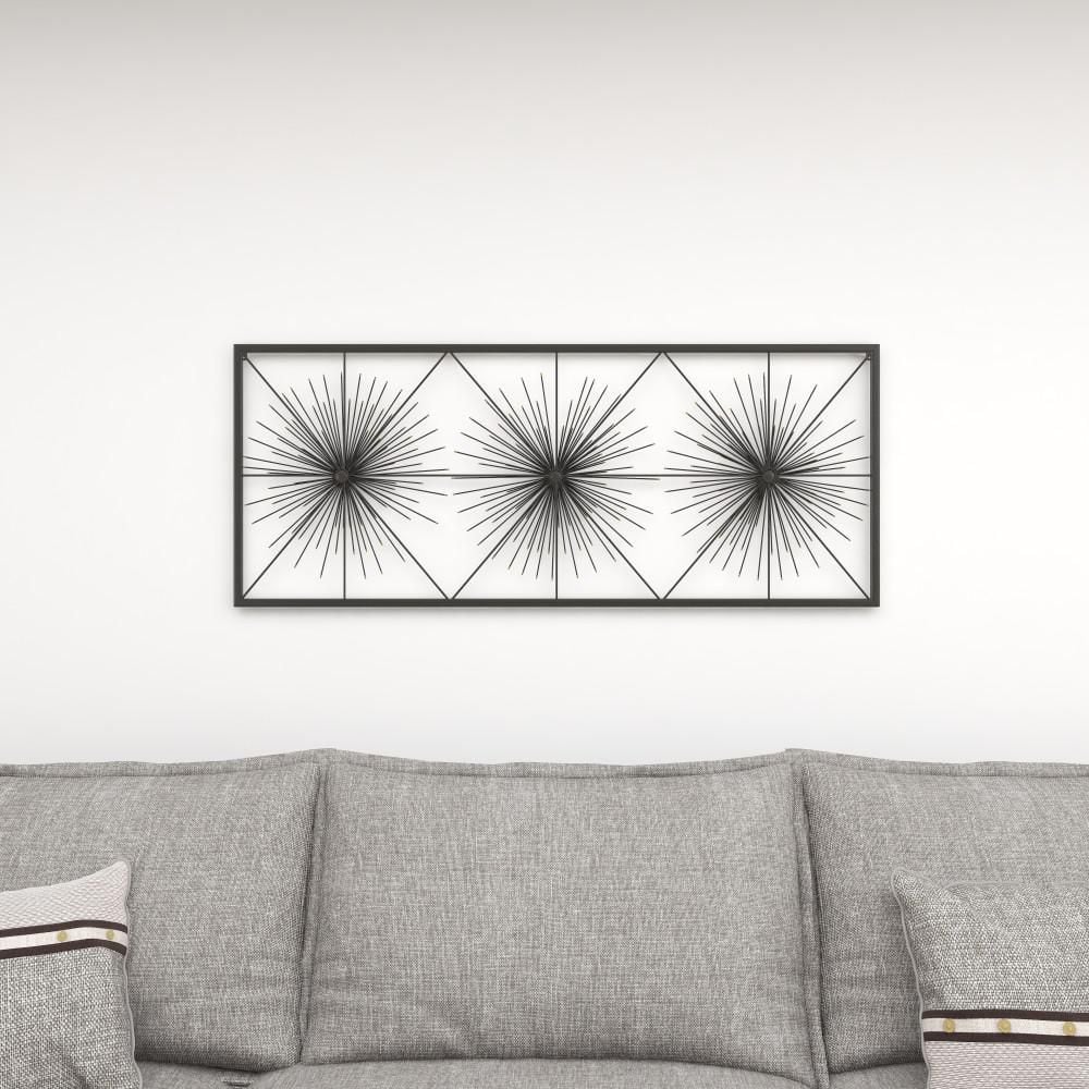Black Metal Starburst Wall Sculpture with Frame, 59" x 24"