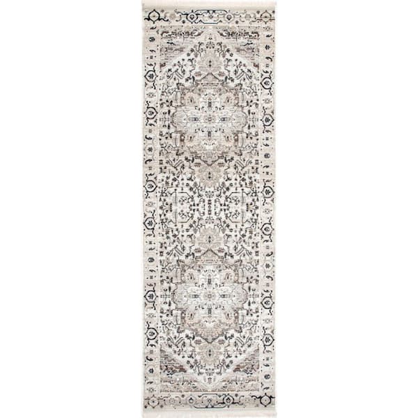 nuLOOM Oliveira Floral Medallion Fringe Area Rug Beige 2 ft. 6 in. x 10 ft. Runner Rug