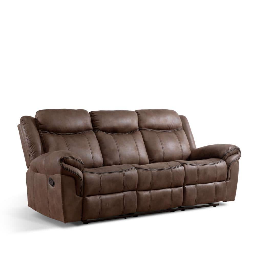87" Brown Suede Reclining Sofa with Cup Holders