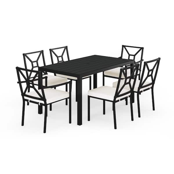 MARTHA STEWART Lily Pond Black Steel 7-Piece Indoor-Outdoor Dining Set with 6 Stackable Dining Chairs and 60 in. Table