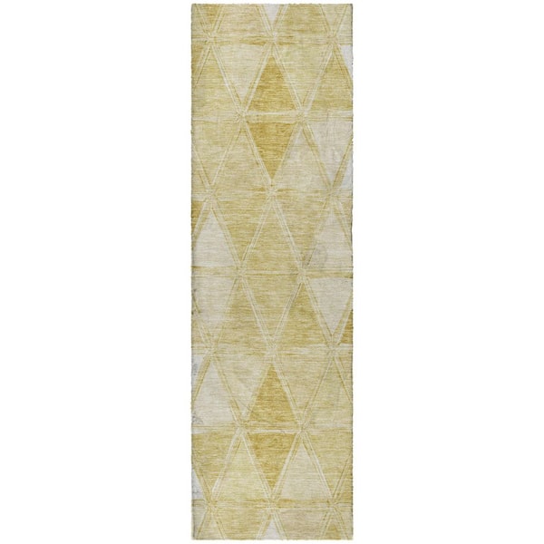 Dream Shag Premium Machine Washable Abstract ADS722 Gold 2 ft. x 7 ft. Runner Rug