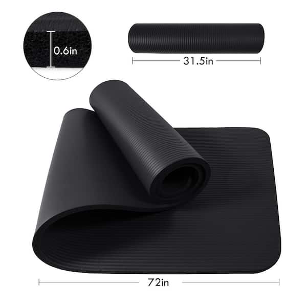 Pro Space Black High Density Yoga Mat 72 in. L x 31.5 in. W x 0.6 in. T Pilates  Gym Flooring Mat Non Slip (15.75 sq. ft.) NYM7231506B - The Home Depot