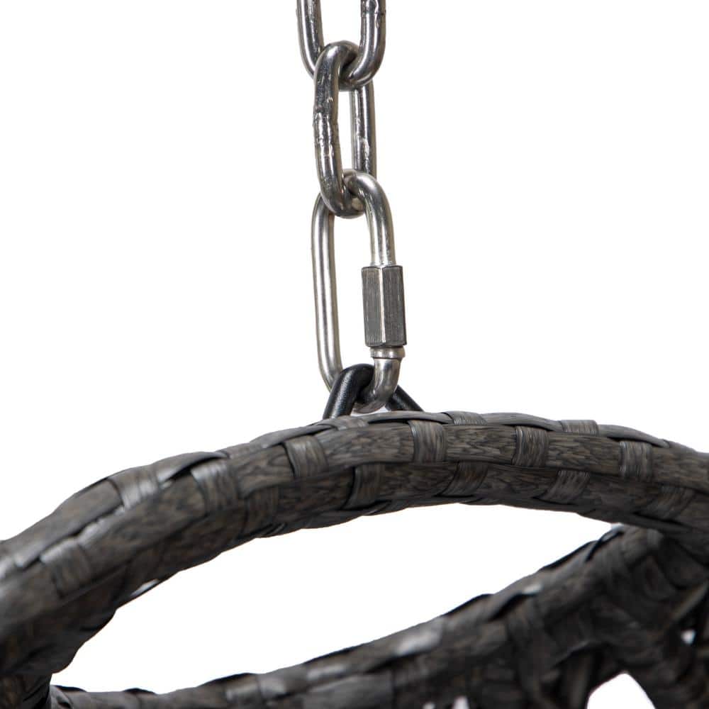 Charcoal Wicker Hanging Egg Chair with Dark Green Cushions