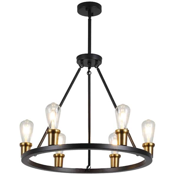 LWYTJO Brandia 6 Light Black/Gold Farmhouse Wagon Wheel Chandelier for Living Room Kitchen Island Dining Room Foyer Bedroom