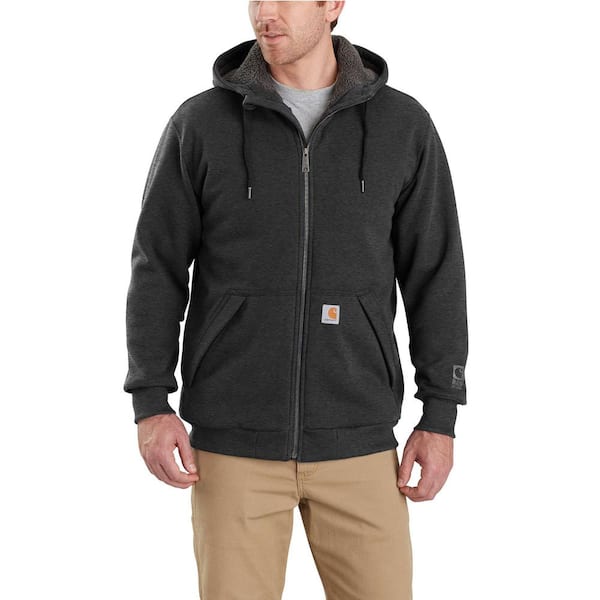 Carhartt Men's Large Carbon Heather Cotton/Polyester Rain Defender Rockland Sherpa-Lined Hooded Sweatshirt