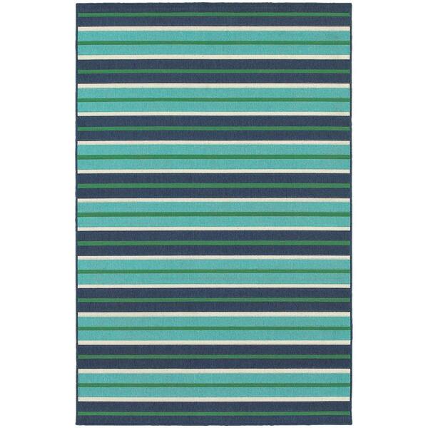 Home Decorators Collection Trolley Aqua, Navy And Green Striped Outdoor Rug